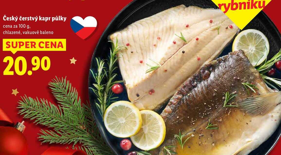 Český čerstvý kapr půlky, cena za 100 g