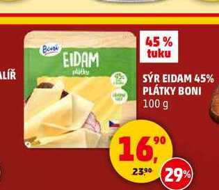 SÝR EIDAM 45% PLÁTKY BONI, 100 g