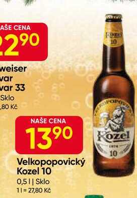 Velkopopovický Kozel 10° 0,5l Sklo