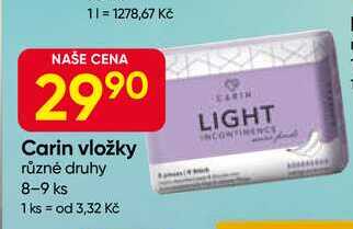 Carin vložky různé druhy 8-9 ks