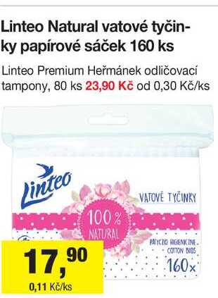 Linteo Natural vatové tyčinky papírové sáček 160 ks