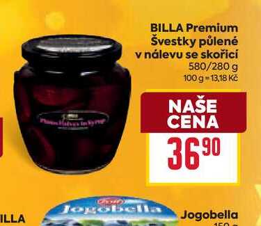 BILLA Premium Švestky půlené v nálevu se skořicí 580/280 g