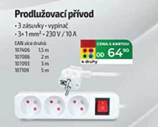 S-Light Prodlužovací přívod 3 yásuvky, vypínač 1 ks