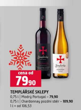 TEMPLÁŘSKÉ SKLEPY 0,75l Modrý Portugal 0,75l Chardonnay pozdní sběr