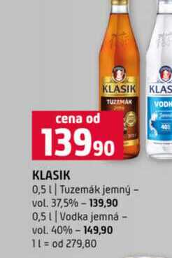 KLASIK 0,5l Tuzemák jemný vol. 37,5% 0,5l Vodka jemná vol. 40%