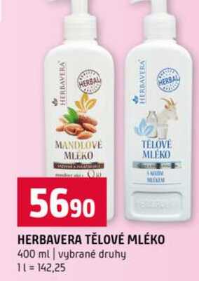 HERBAVERA TĚLOVÉ MLÉKO 400 ml vybrané druhy