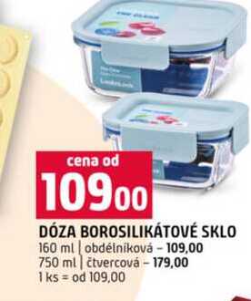 DÓZA BOROSILIKÁTOVÉ SKLO 160 ml obdélníková 750 ml čtvercová