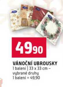VÁNOČNÍ UBROUSKY 1 balení 33 x 33 cm vybrané druhy