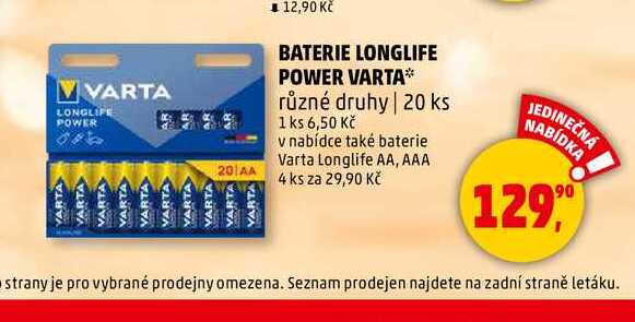 BATERIE LONGLIFE POWER VARTA, 20 ks