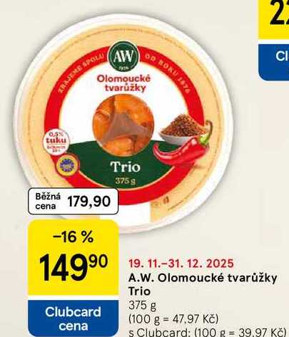 A.W. Olomoucké tvarůžky Trio, 375 g   