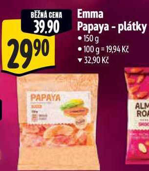 Emma Papaya-plátky, 150 g