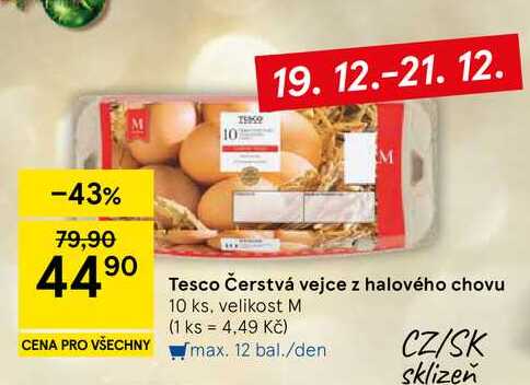 Tesco Čerstvá vejce z halového chovu, 10 ks, velikost M