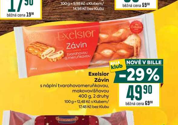 Exelsior Závin s náplní tvarohovomeruňkovou, makovovišňovou 400 g