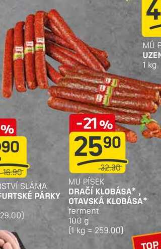 DRAČÍ KLOBÁSA, OTAVSKÁ KLOBÁSA ferment 100 g