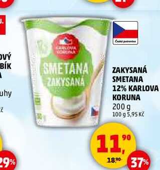 ZAKYSANÁ SMETANA 12% KARLOVA KORUNA, 200 g  v akci