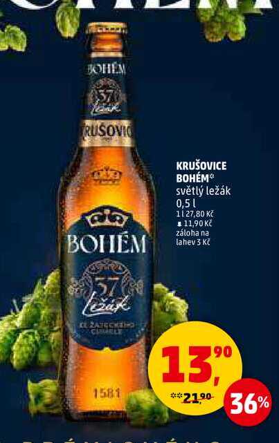 KRUŠOVICE BOHÉM světlý ležák, 0,5 l