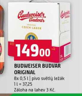 BUDWEISER BUDVAR ORIGINAL 8x 0,5l pivo světlý ležák 