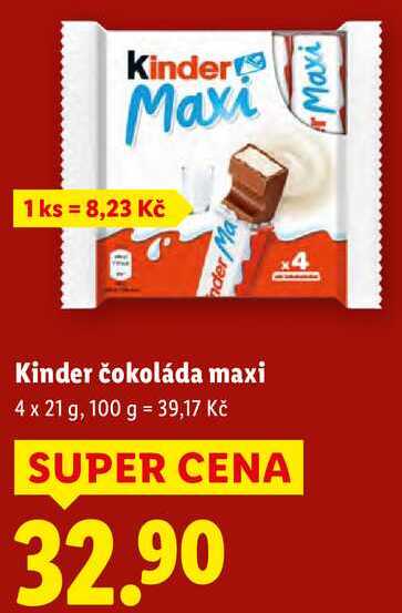 Kinder čokoláda maxi, 4x 21 g