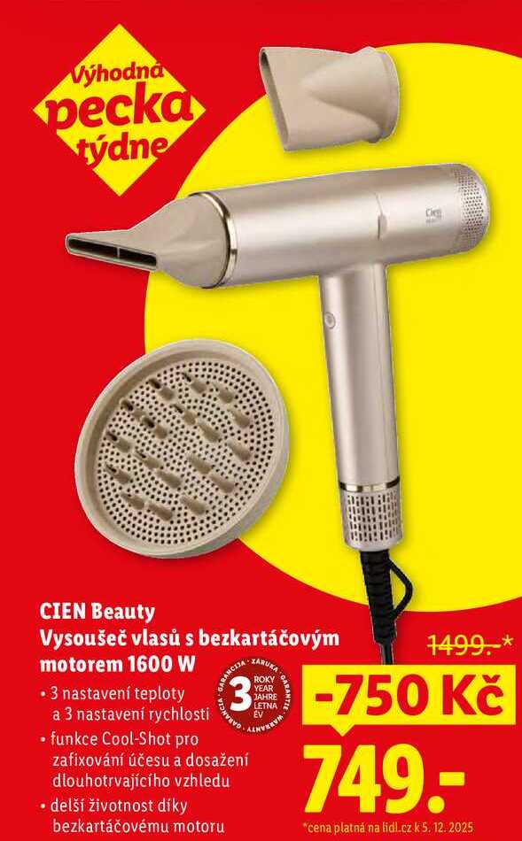 CIEN Beauty Vysoušeč vlasů s bezkartáčovým motorem 1600 W 