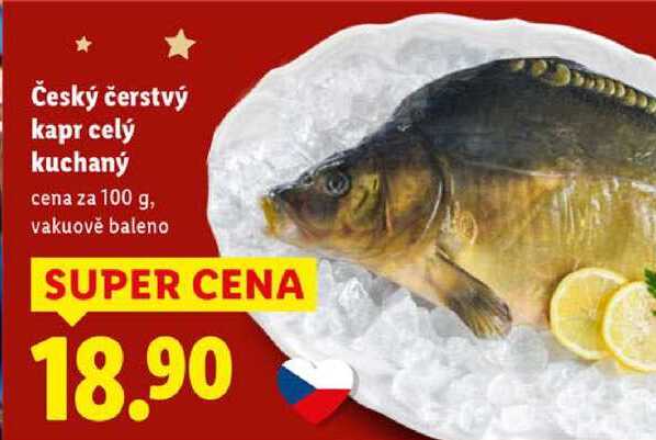 Český čerstvý kapr celý kuchaný, cena za 100 g