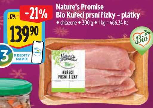 Nature's Promise Bio Kuřecí prsní řízky - plátky, 300 g