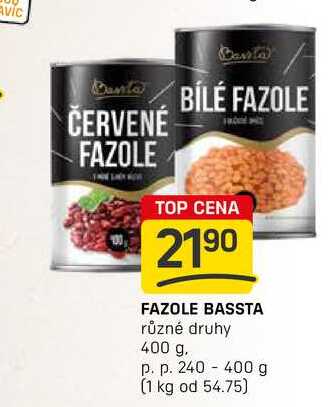 FAZOLE BASSTA různé druhy 400 g. p. p. 240 -400 g 