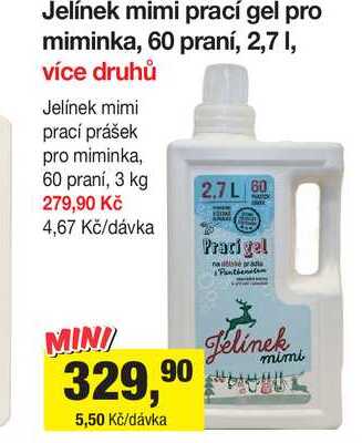 Jelínek mimi prací gel pro miminka, 60 praní, 2,7 1