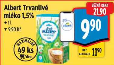 Albert Trvanlivé mléko 1,5%, 1 l