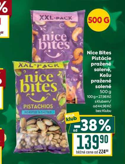 Nice Bites Pistácie pražené solené, Kešu pražené solené 500 g