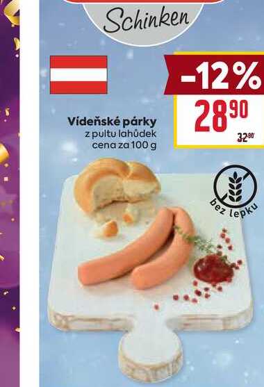 Vídeňské párky z pultu lahůdek cena za 100g