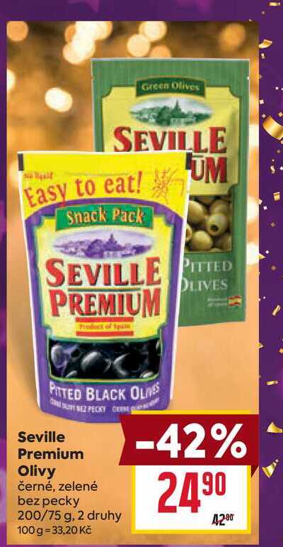 Seville Premium Olivy černé, zelené bez pecky 200/75 g