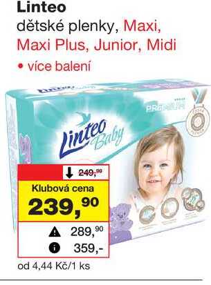 Linteo dětské plenky, Maxi, Maxi Plus, Junior, Midi