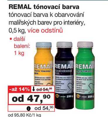 REMAL tónovací barva tónovací barva k obarvování malířských barev pro interiéry, 0,5 kg
