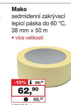 Mako sedmidenní zakrývací lepicí páska do 60 °C, 38 mm x 50 m • více velikostí 