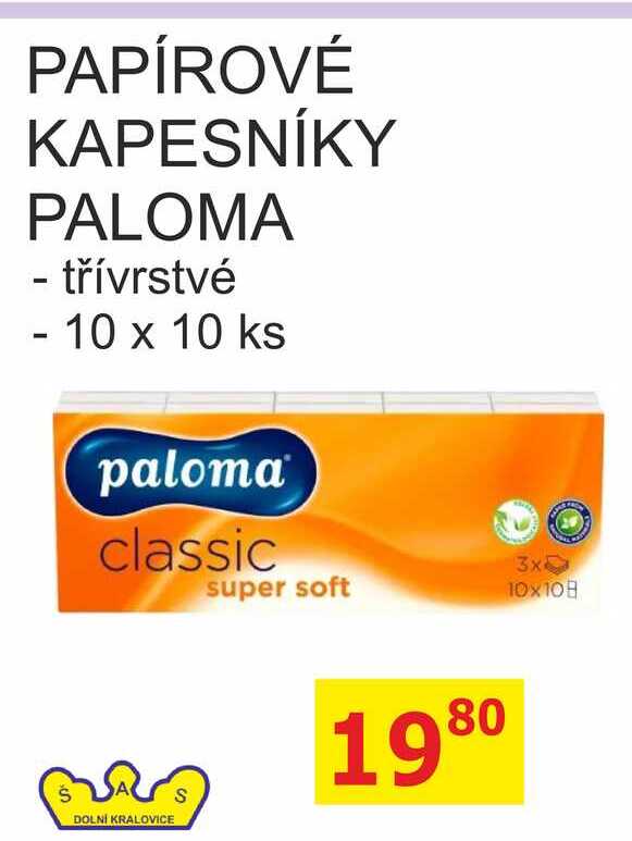 PALOMA PAPÍROVÉ KAPESNÍKY - třívrstvé - 10 x 10 ks 