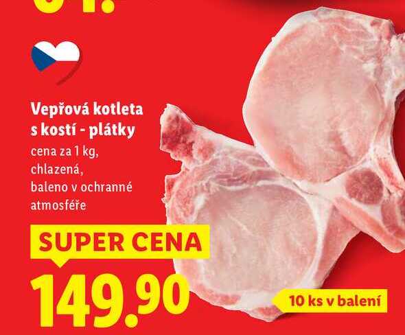 Vepřová kotleta s kostí - plátky, cena za 1 kg