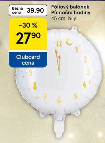 Fóliový balónek Půlnoční hodiny 45 cm, bílý 