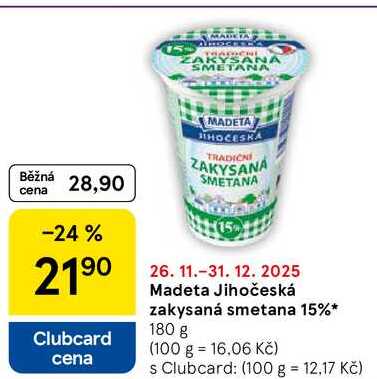Madeta Jihočeská zakysaná smetana 15%, 180 g 