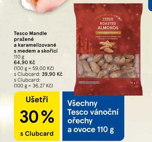 Tesco Mandle pražené a karamelizované s medem a skořicí, 110 g  