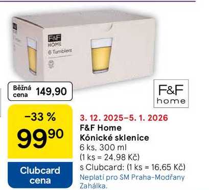 F&F Home Kónické sklenice, 6 ks. 300 ml 