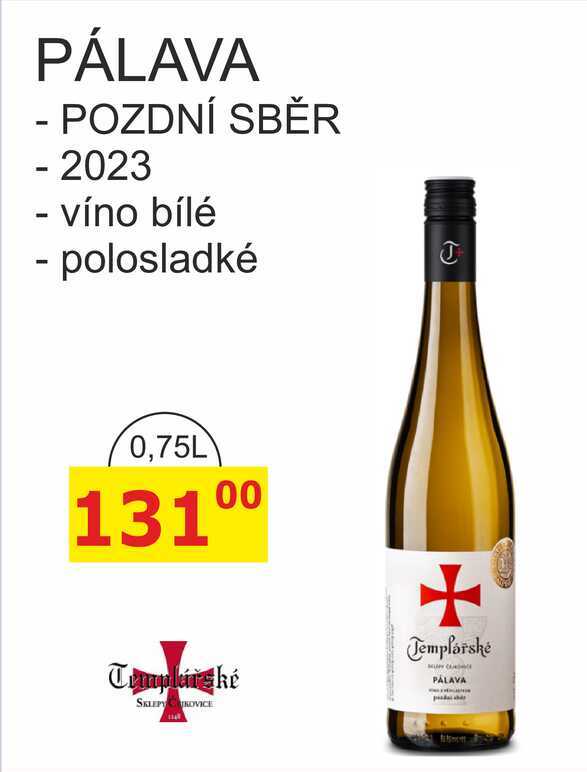 Templářské sklepy 0,75l PÁLAVA - POZDNÍ SBĚR 2023