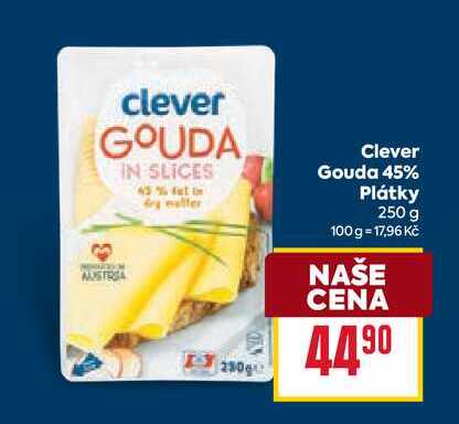 Clever Gouda 45% Plátky 250 g