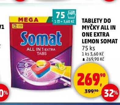 TABLETY DO MYČKY ALL IN ONE EXTRA LEMON SOMAT, 75 ks