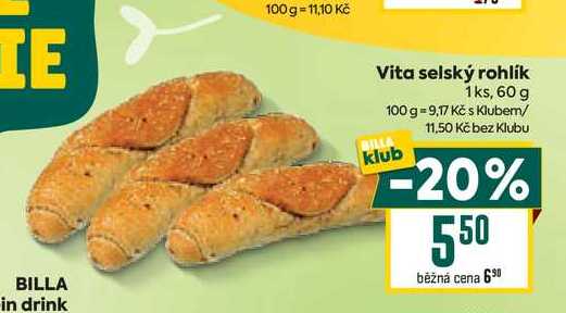 Vita selský rohlík 1ks, 60 g 