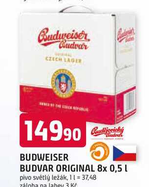 Budweiser Budvar B:Original světlý ležák 8 x 0,50l