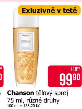 Chanson tělový sprej 75 ml, různé druhy
