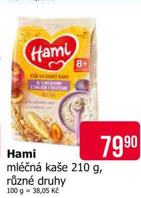 Hami mléčná kaše 210 g, různé druhy