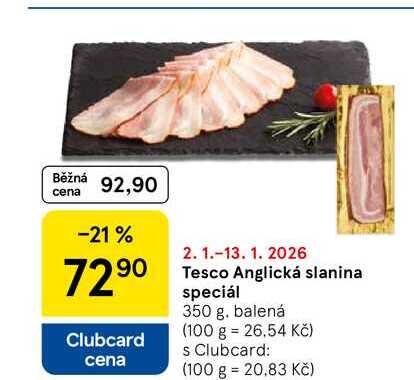 Tesco Anglická slanina speciál, 350 g. balená 