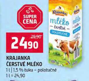 KRAJANKA ČERSTVÉ MLÉKO 1l 1,5 % tuku polotučné 