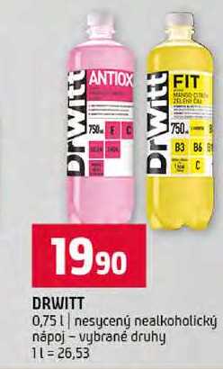 DRWITT 0,75l nesycený nealkoholický nápoj vybrané druhy